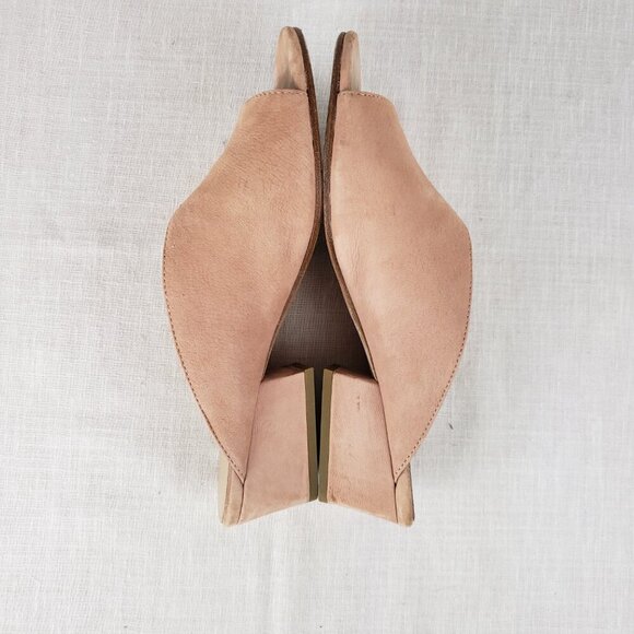 Eileen Fisher Katniss Peep Toe Mules Nude Nubuck Leather Block Heel Size 8.5 - Picture 6 of 10